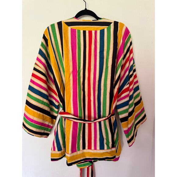 FARM RIO Rainbow Stripes Kimono NWT size M wide sleeve with belt closure - Picture 6 of 8